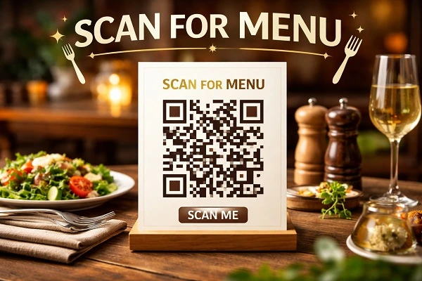 Restaurant table with QR code menu